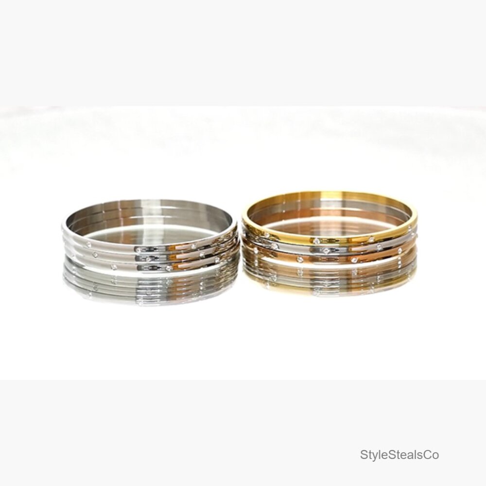 Stainless Steel Stackable Cz Bangle Bracelets Set… - image 7